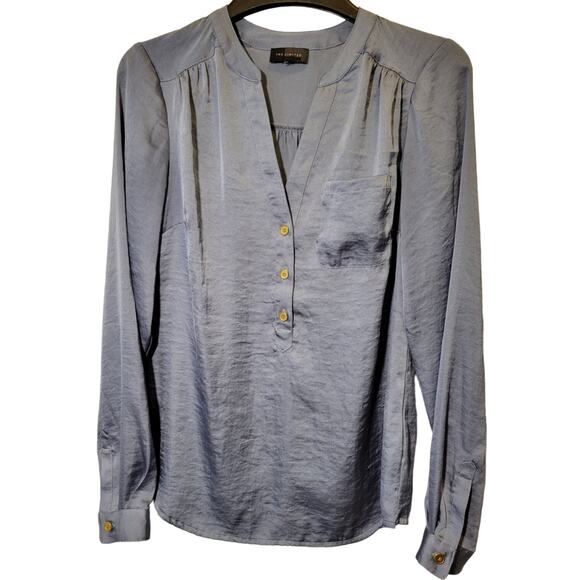 The Limited Blue Satin Button Up Long Sleeve Blouse with 3 golden buttons Size S - Picture 1 of 4